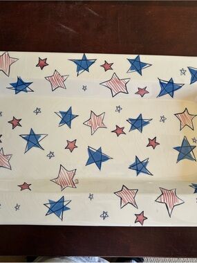 Eddie Bauer NWOT Home Patriotic Stars Rectangular Ceramic Serving Platter Tray